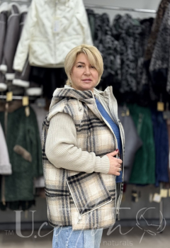 Куртка жіноча демісезонна із шерстю і знімним рукавом Шотландка Тартан від U.Cotton 