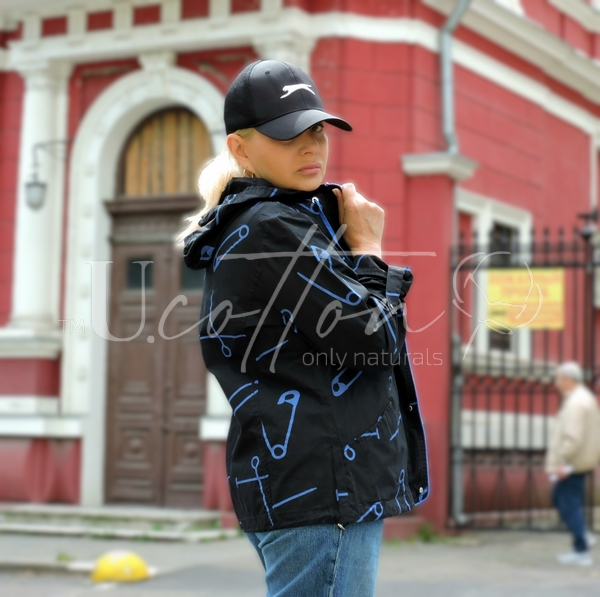 Вітровка жіноча коттонова синя з малюнком Шпилька 727 Blue Pin