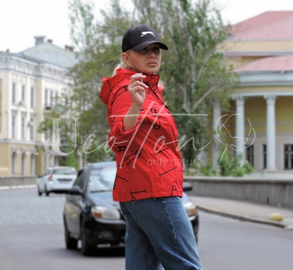 Вітровка жіноча коттонова яскраво-червона з малюнком Шпилька 727 Red Pin