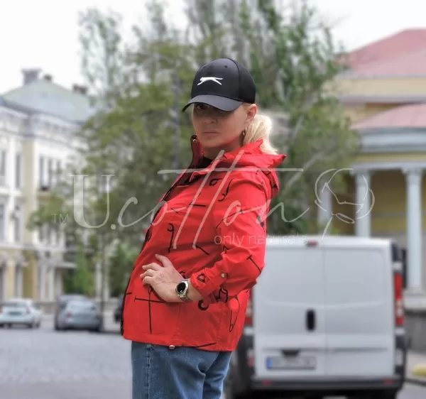 Вітровка жіноча коттонова яскраво-червона з малюнком Шпилька 727 Red Pin