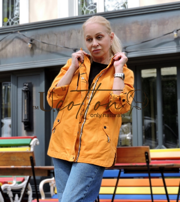 Вітровка (весняно-літня куртка) коттонова помаранчева Хурма з капелюхом